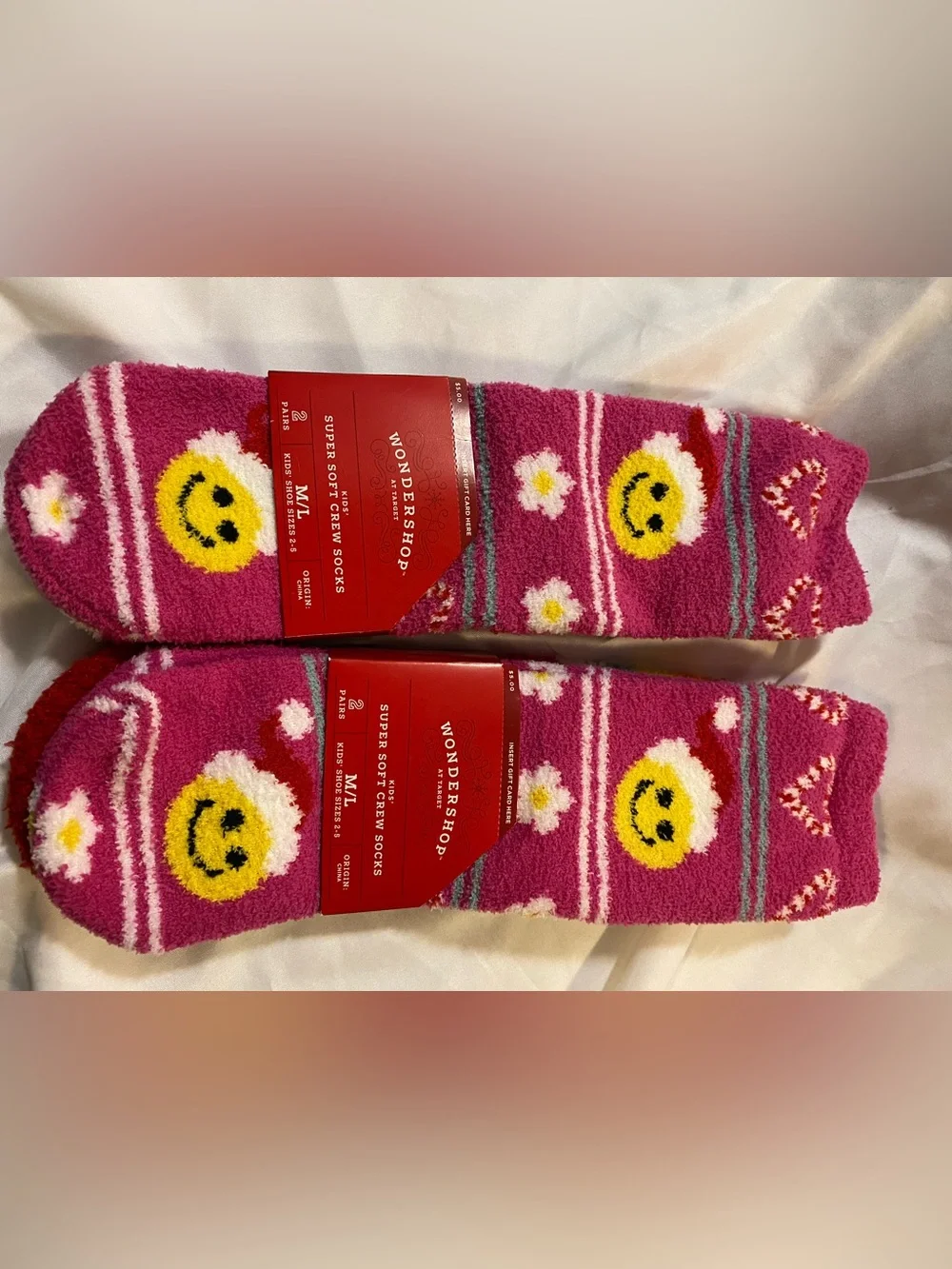 Wondershop Pink Smiley Daisy Crew Socks - 2 Pk (4 pairs) size M/L